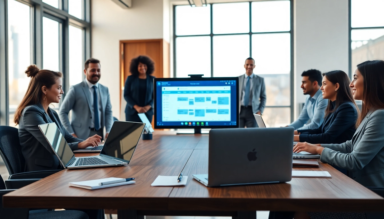 Automate sales meeting scheduling with a diverse team in a modern office setting