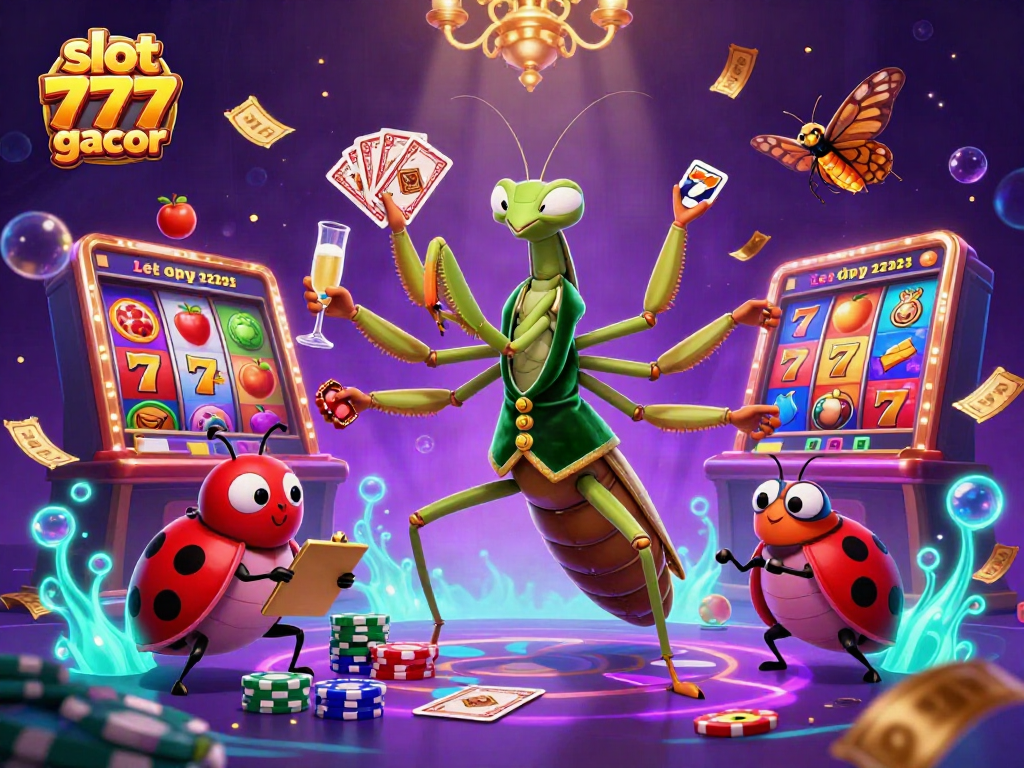 Play thrilling slot 777 gacor with vibrant characters in a dynamic casino scene.