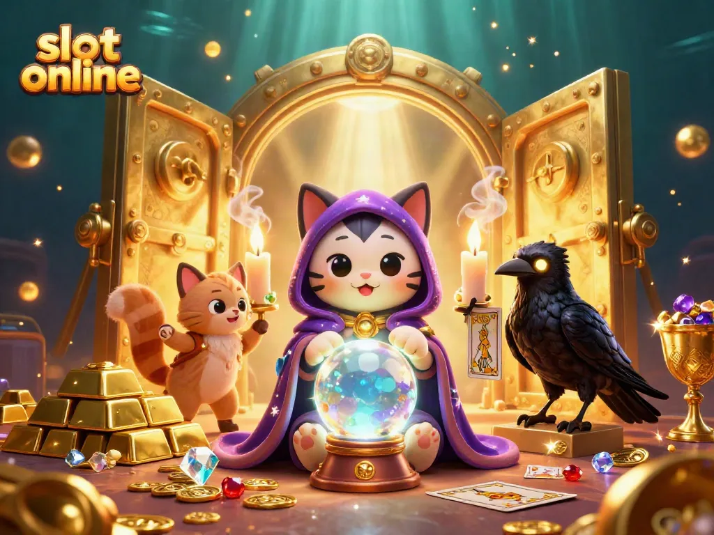 Engage with thrilling slot online gameplay in a vibrant 3D scene filled with magic and treasure.