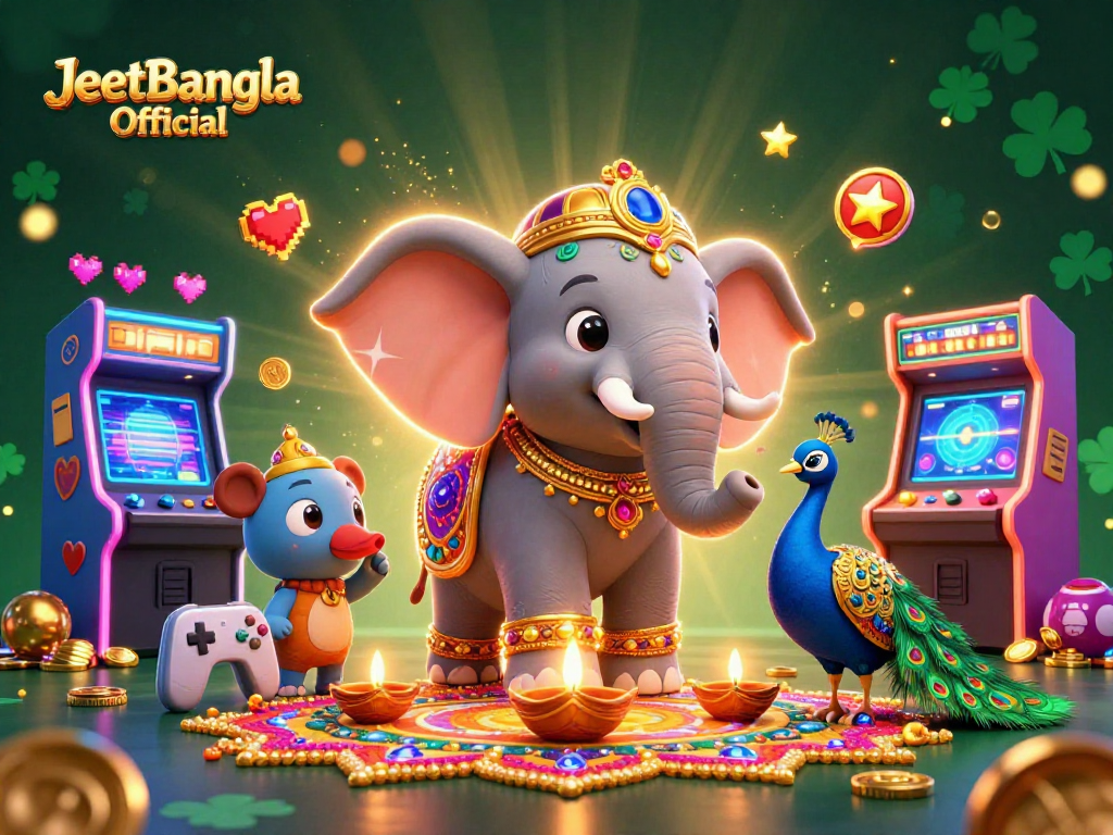 Spin and win with JeetBangla Official's vibrant casino scene featuring an elephant and peacock.