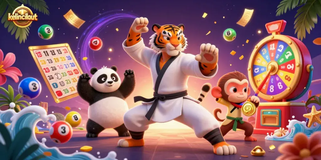 Engage with kelincilaut's exciting lottery scene featuring a kung fu tiger and friends.