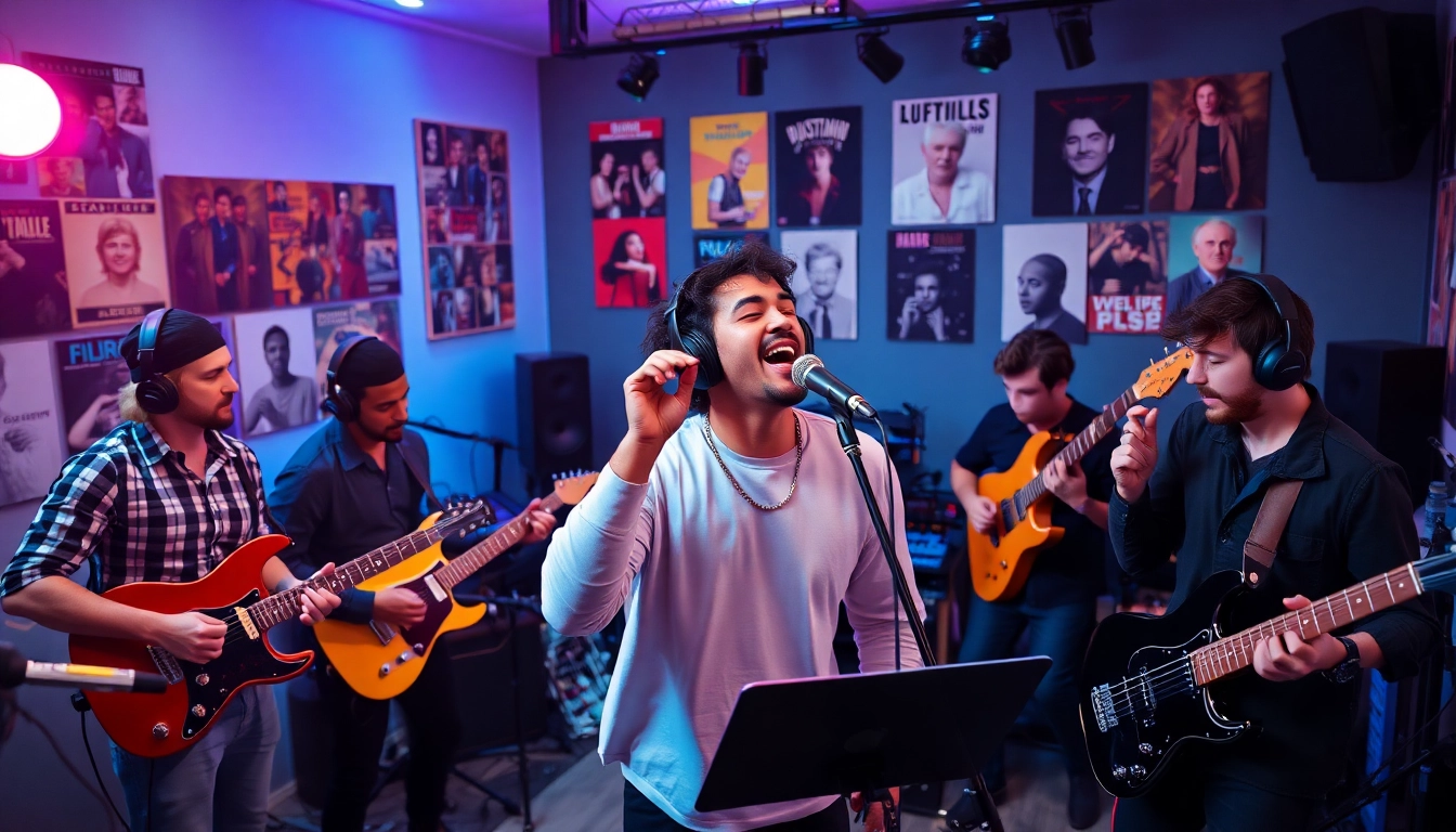 Explore legit music promotion companies through passionate musicians in a vibrant studio setting.