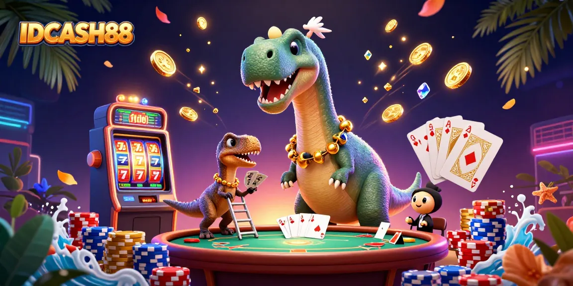 IDCASH88 spins the reels of excitement with vibrant characters in this energetic 3D casino illustration.