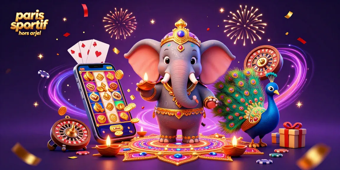 Paris sportif hors arjel : Illustration vibrante d'éléphants colorés avec des éléments de jeu en 3D.