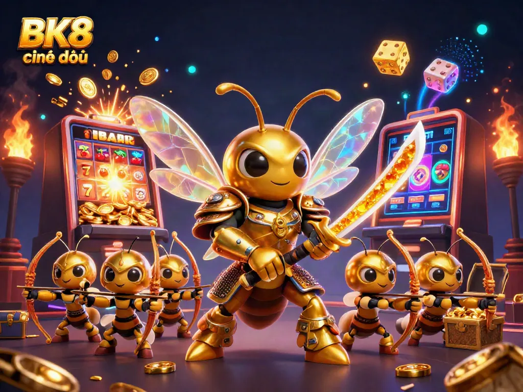 Experience the thrill of BK8 chính thức with a dynamic 3D casino scene featuring characters and jackpot elements.