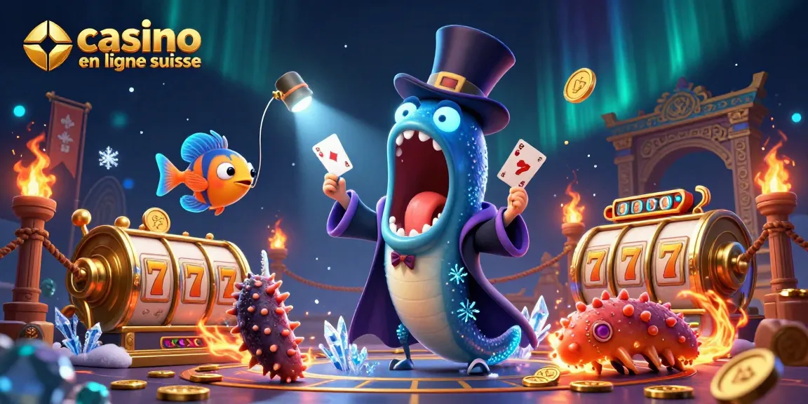 Magie d'un casino en ligne suisse avec un poisson-lampe illuminant un spectacle de cartes.