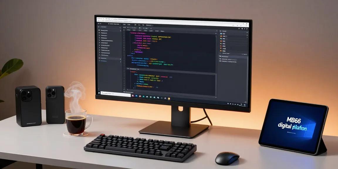 MB66 software development workspace showcasing advanced coding tools and digital platforms.