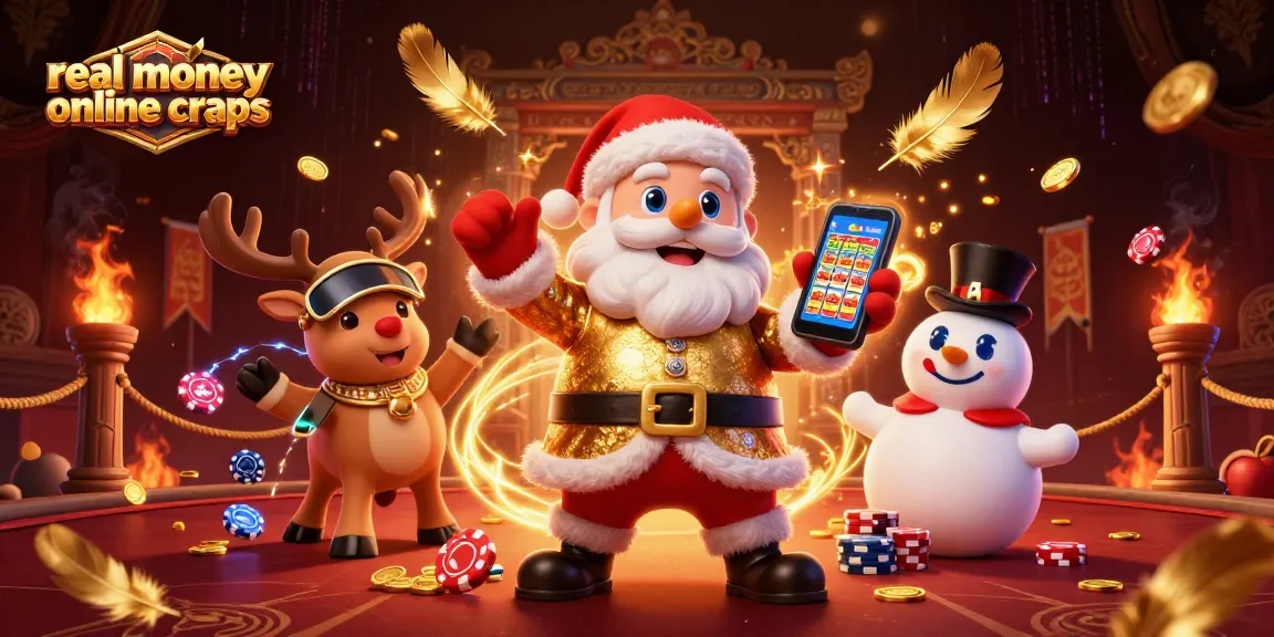 Win big with real money online craps in a festive 3D casino scene featuring Santa and friends.