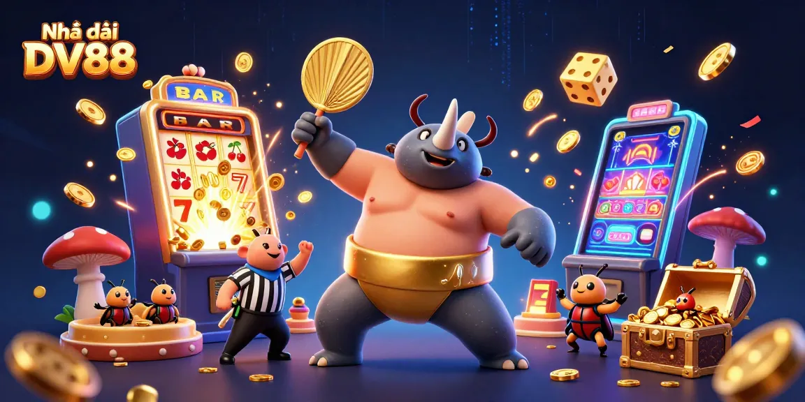 Engage with thrilling games at Nhà cái DV88, featuring a dynamic 3D casino scene full of excitement.