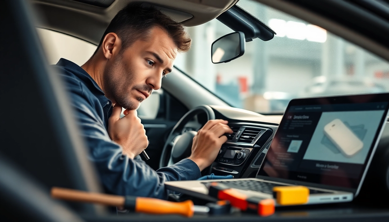 Installing insurance approved trackers with a skilled mechanic in a bright workshop.