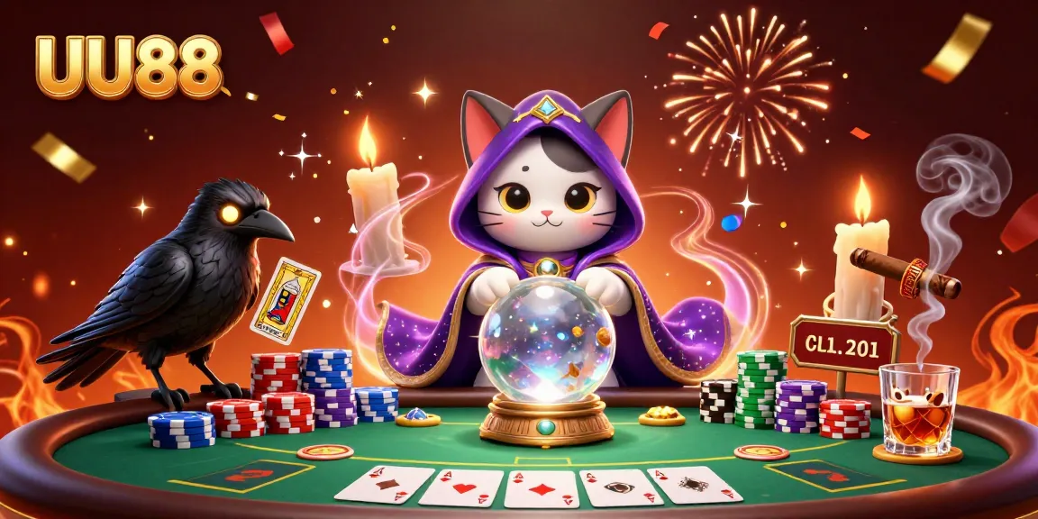 Engage with UU88's vibrant casino experience featuring mystical characters and poker elements.
