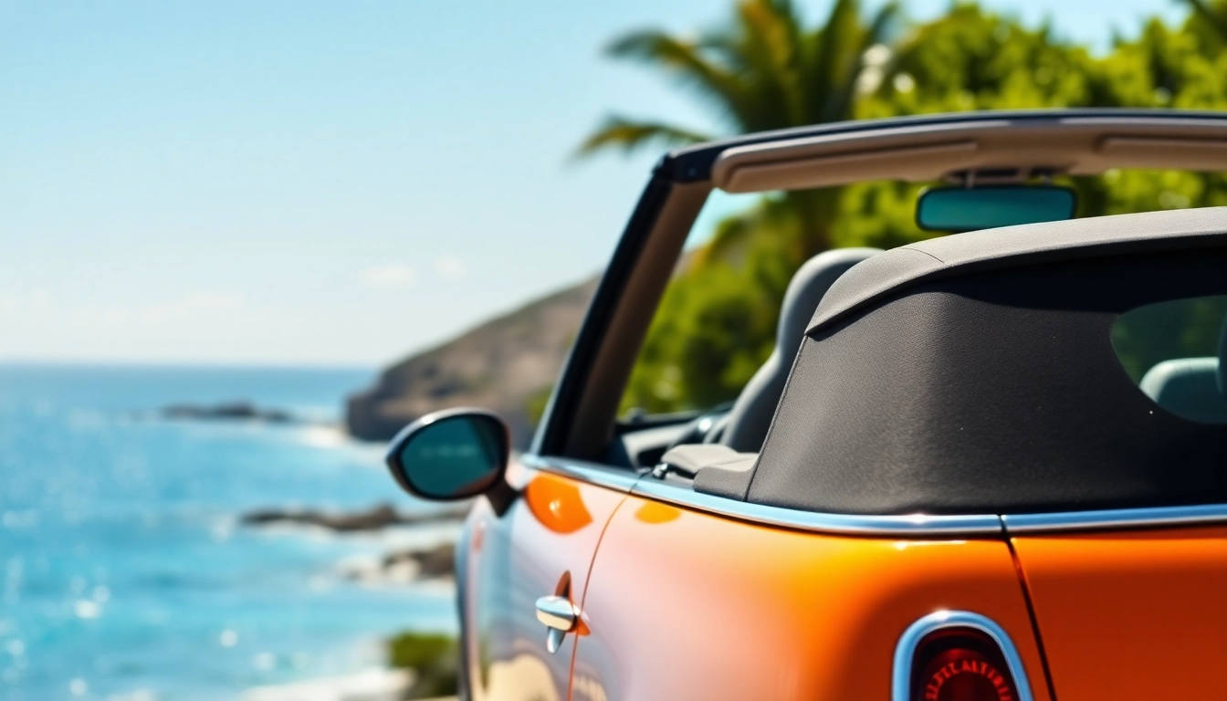 Rent a mini cooper convertible st barths against a backdrop of stunning coastal scenery.