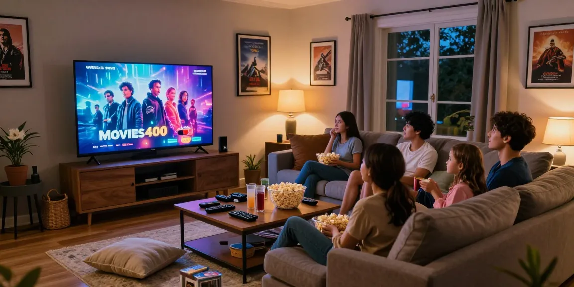 Family enjoying a movie night with Movies4u film release in a cozy living room.