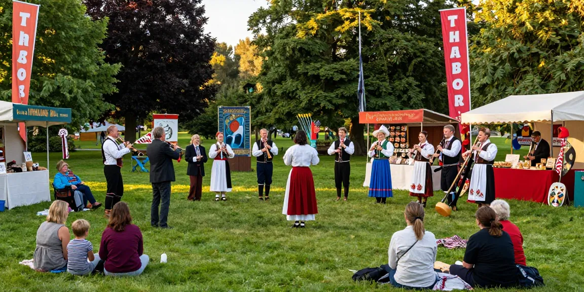 Vibrant community festival scene showcasing M98 สล๊อตเว็บตรง featuring traditional Breton dancers and musicians in Thabor Park.