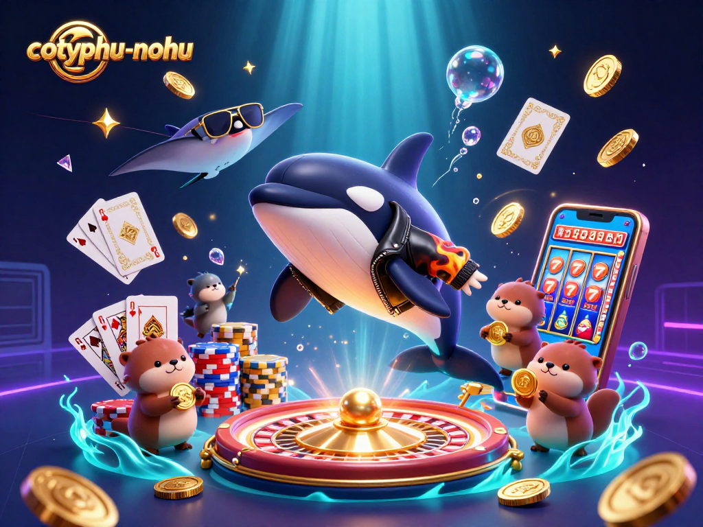 Cascading coins and vibrant characters in an exciting cotyphu-nohu online game scene.
