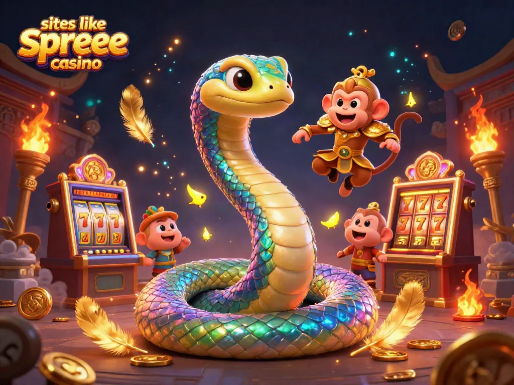 Play games like spree casino with this vibrant 3D illustration showcasing exciting characters and slot elements.