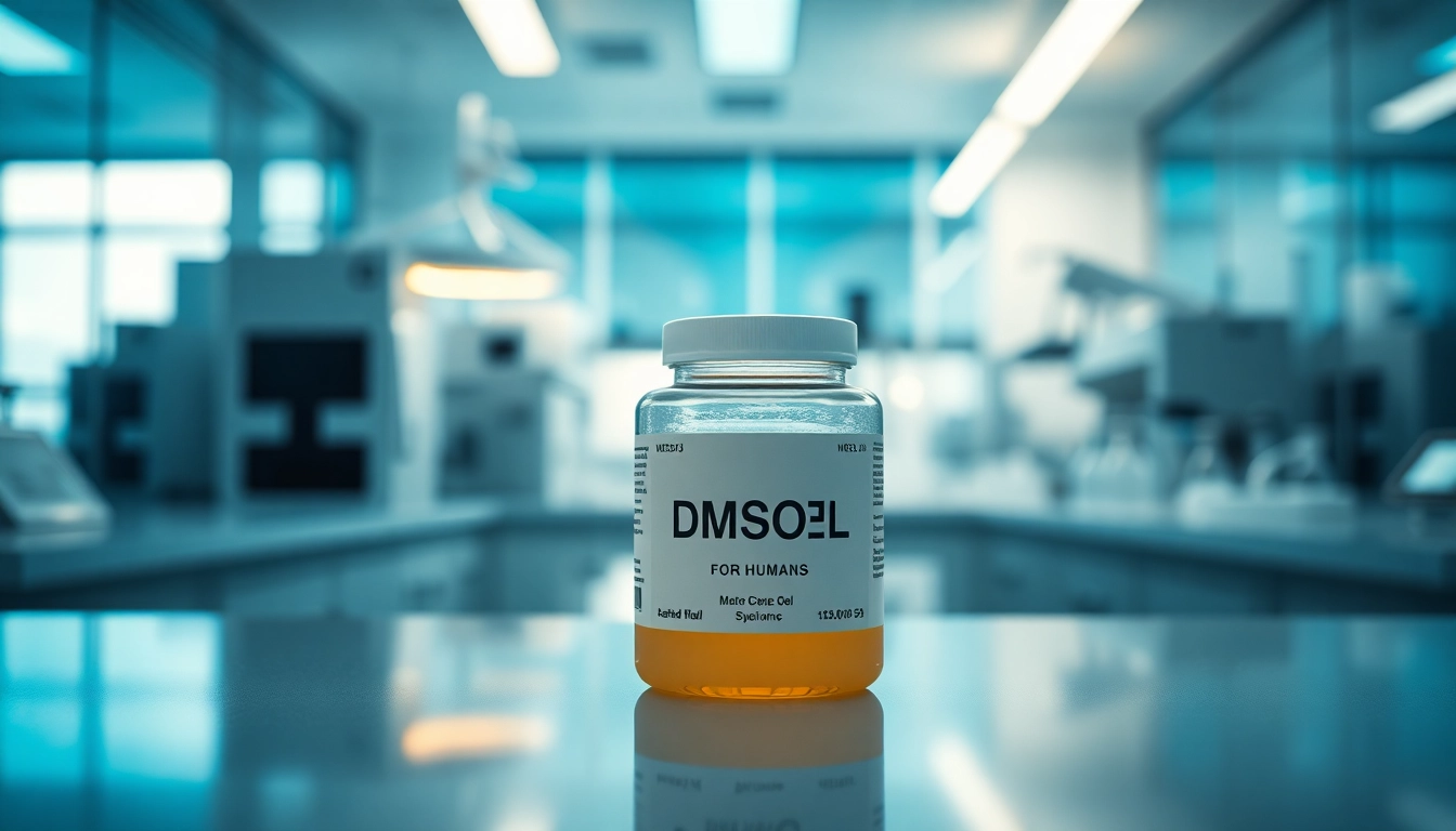 DMSO gel for humans displayed in a professional medical laboratory setting.