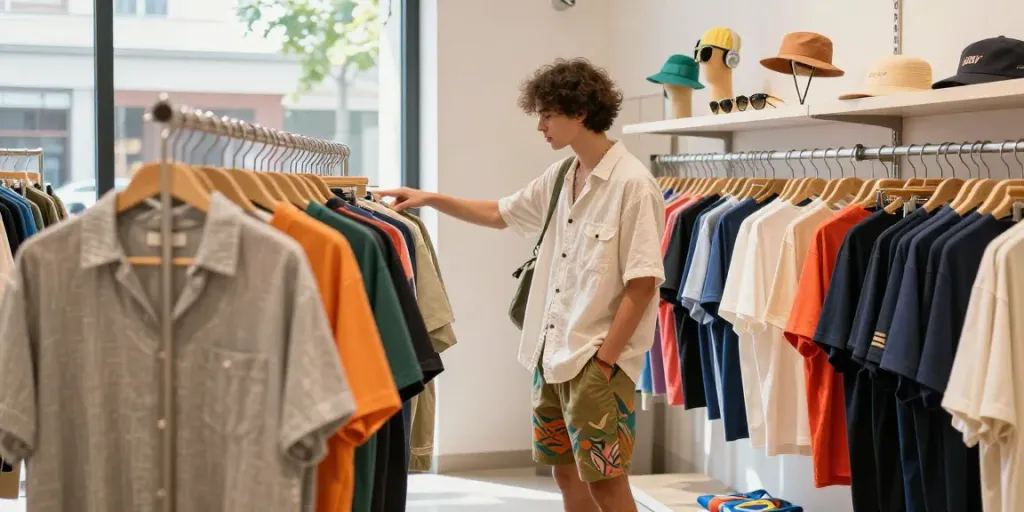 Ontdek goedkope herenkleding in trendy winkel met stijlvolle zomercollecties.