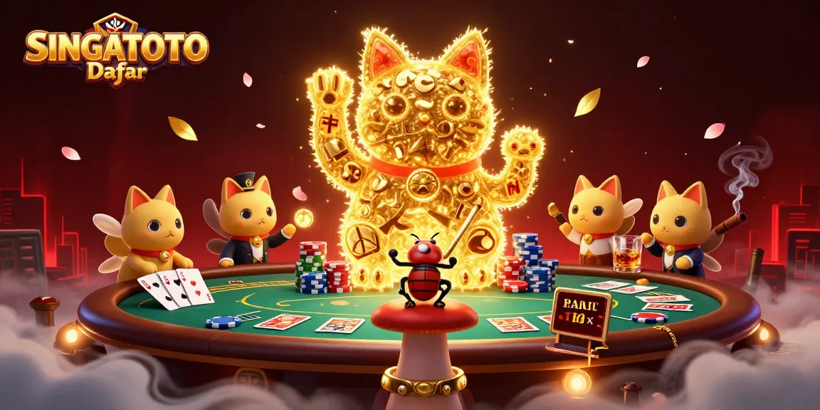 SINGATOTO Daftar memvisualisasikan bet digital dengan ilustrasi kucing keberuntungan dari kunang-kunang di kasino