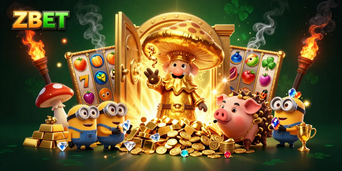 ZBET casino illustration showcasing magical gold transformations with vibrant slot themes.