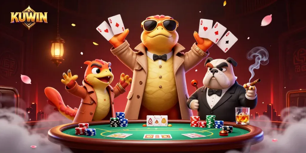 KUWIN delivers thrilling casino experiences, showcasing raptors in trench coats amusingly attempting VIP entry.
