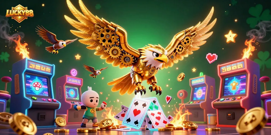 Engage with LUCKY88 through dynamic 3D casino-themed illustration showcasing thrilling gaming elements.