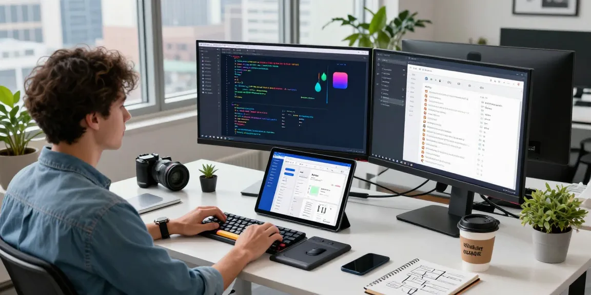 Custom CRM Development Services in a modern workspace filled with vibrant tech.