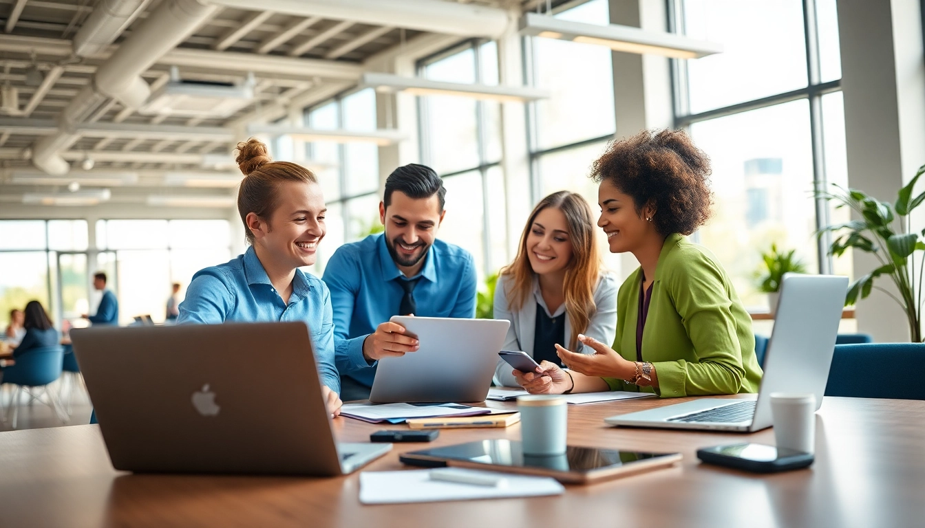 Showcasing a business mobile environment with devices enhancing teamwork and productivity.