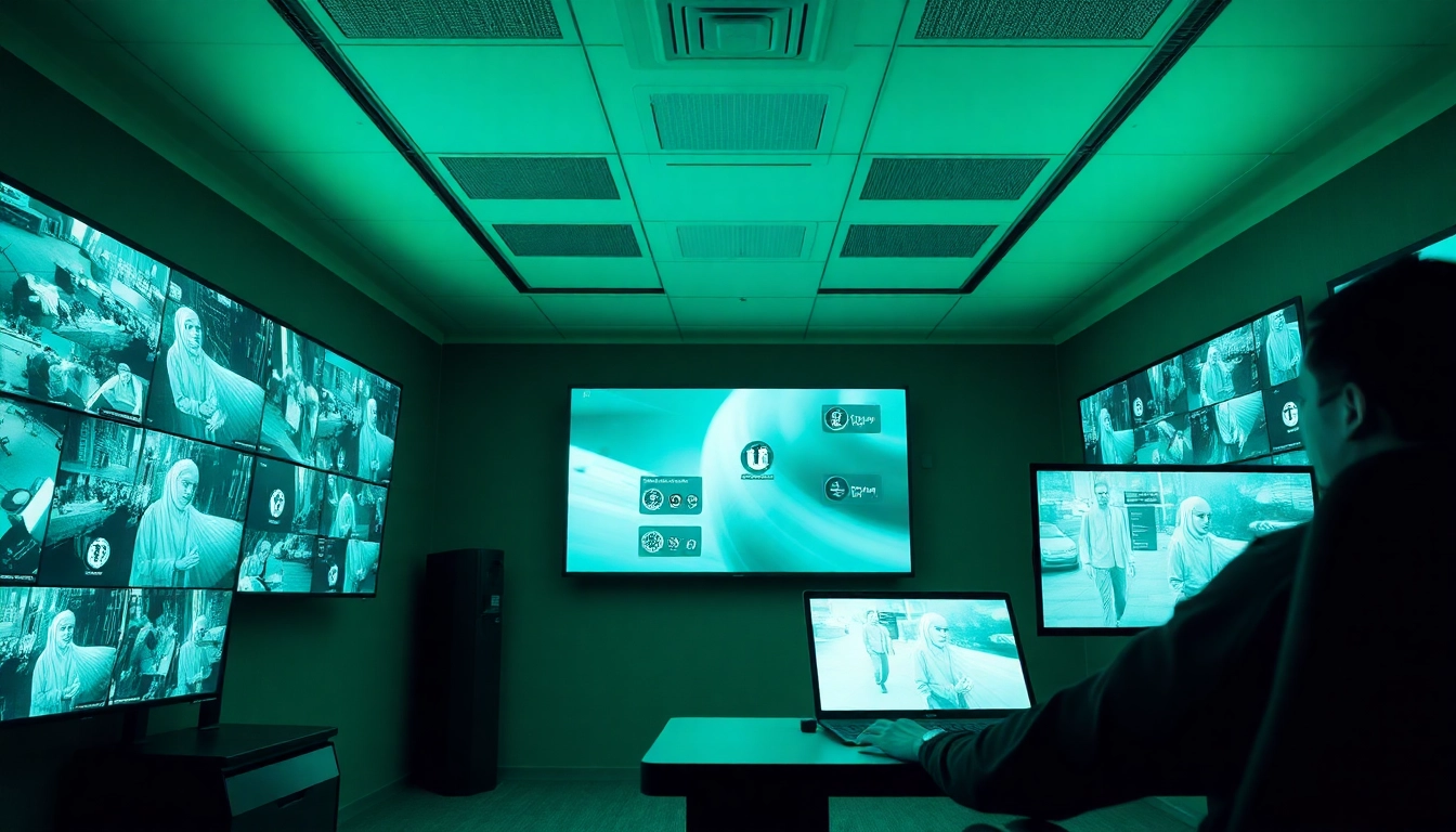 Visualize AI video analytics in action within a modern surveillance room showcasing real-time insights.