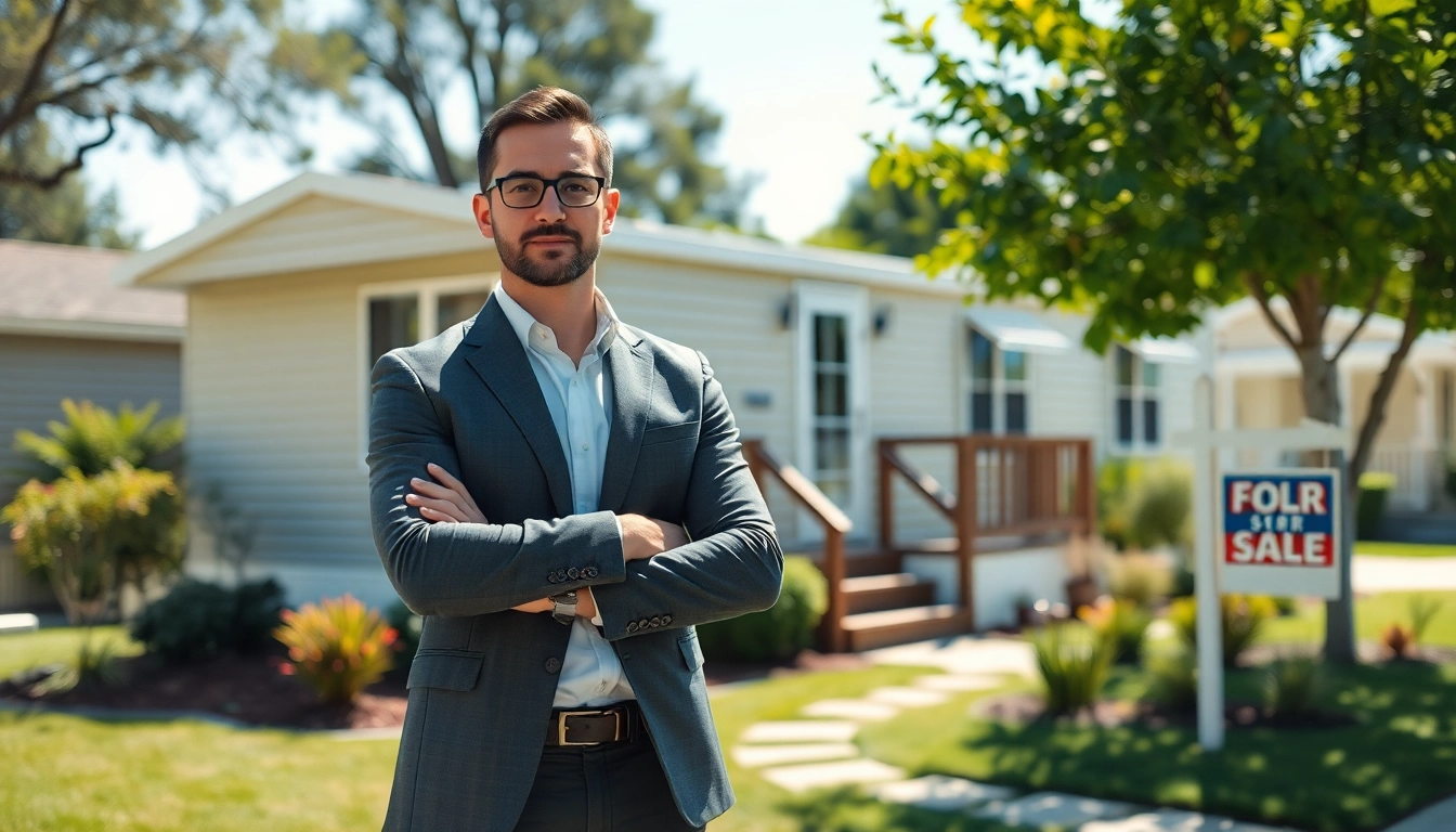 Sell my mobile home effectively with a professional real estate agent showcasing the property.