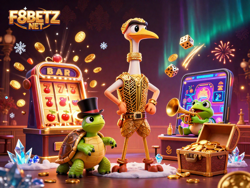 Experience thrilling wins at F8BETZ NET with vibrant casino elements in a dynamic 3D scene.