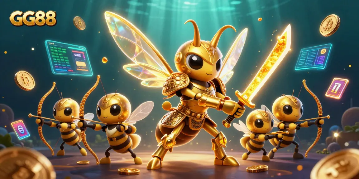 Engage with GG88's thrilling slots surrounded by a golden hornet samurai and bee archers in a vibrant 3D fantasy.