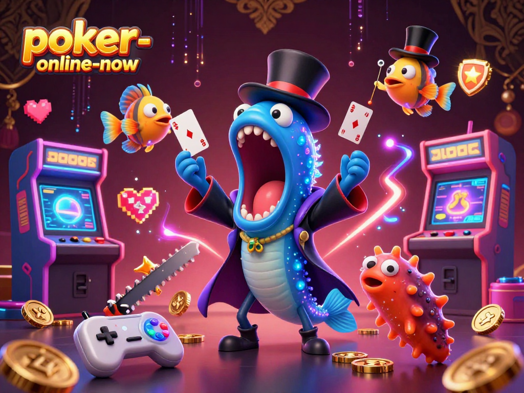 Engage with poker-online-now's thrilling casino magic scene featuring deep-sea characters performing tricks.