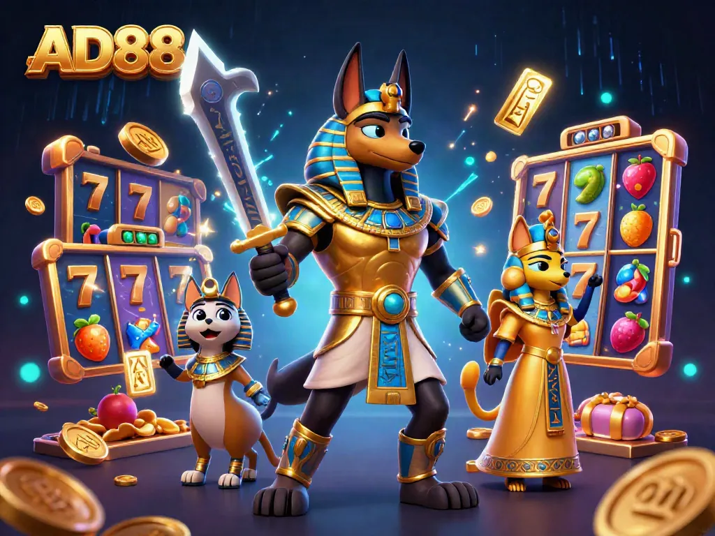 Play exciting slots at AD88 with ancient Egyptian warriors and vibrant symbols for thrilling wins.
