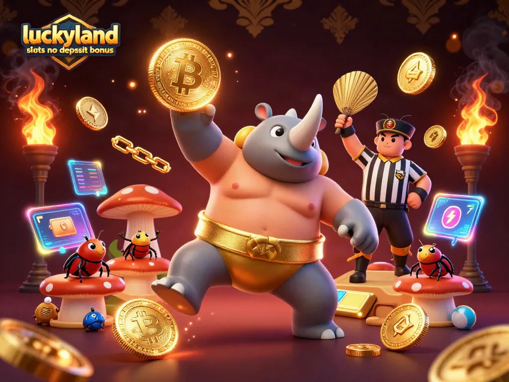 Play slots & claim your luckyland slots no deposit bonus with vibrant characters and crypto elements.