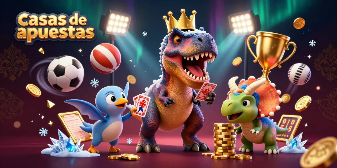 Apuestas deportivas emocionantes en casas de apuestas con dinosaurios y elementos deportivos.