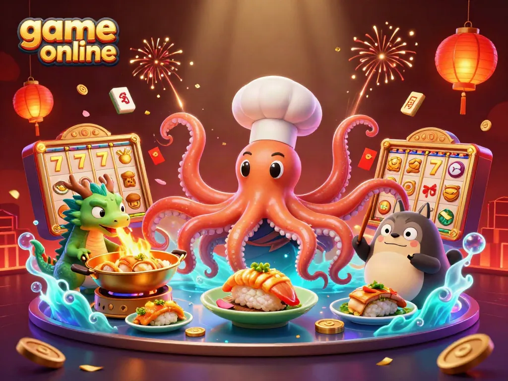 Engage in exhilarating game online activities with a vibrant casino scene featuring joyful characters and dynamic elements.