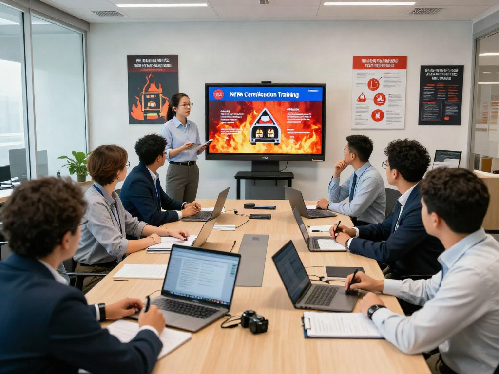 Group engaged in NFPA Certification Training session in a corporate environment.