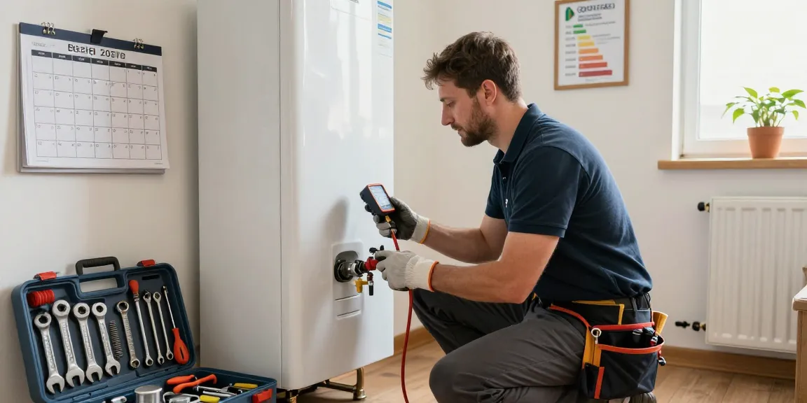 Expert Bedford heating engineer servicing home heating system with professional tools in bright utility space