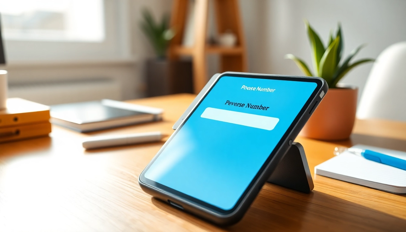 Engaging interface for identifying whose number is this on a smartphone against a wooden desk.