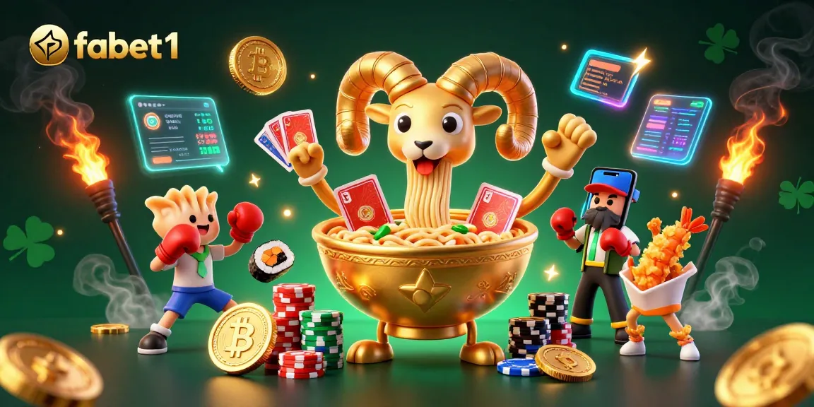 Play exciting games with fabet1's vibrant scene of animated casino characters and crypto elements.