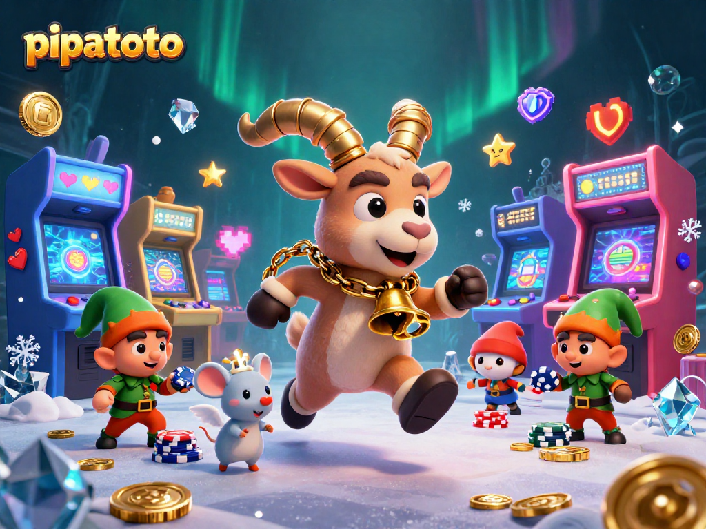 Engage with pipatoto’s casino fun, as Krampus and pals steal chips amid colorful game machines.
