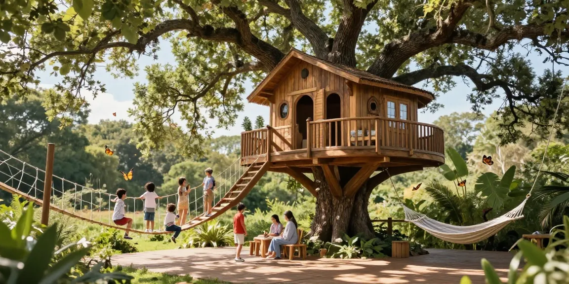 Experience tree house life with family enjoying a luxury treehouse retreat in nature.