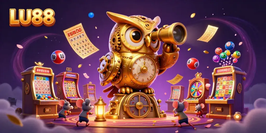 LU88 brings excitement to life in a vibrant casino scene filled with animated characters and dynamic gaming elements.