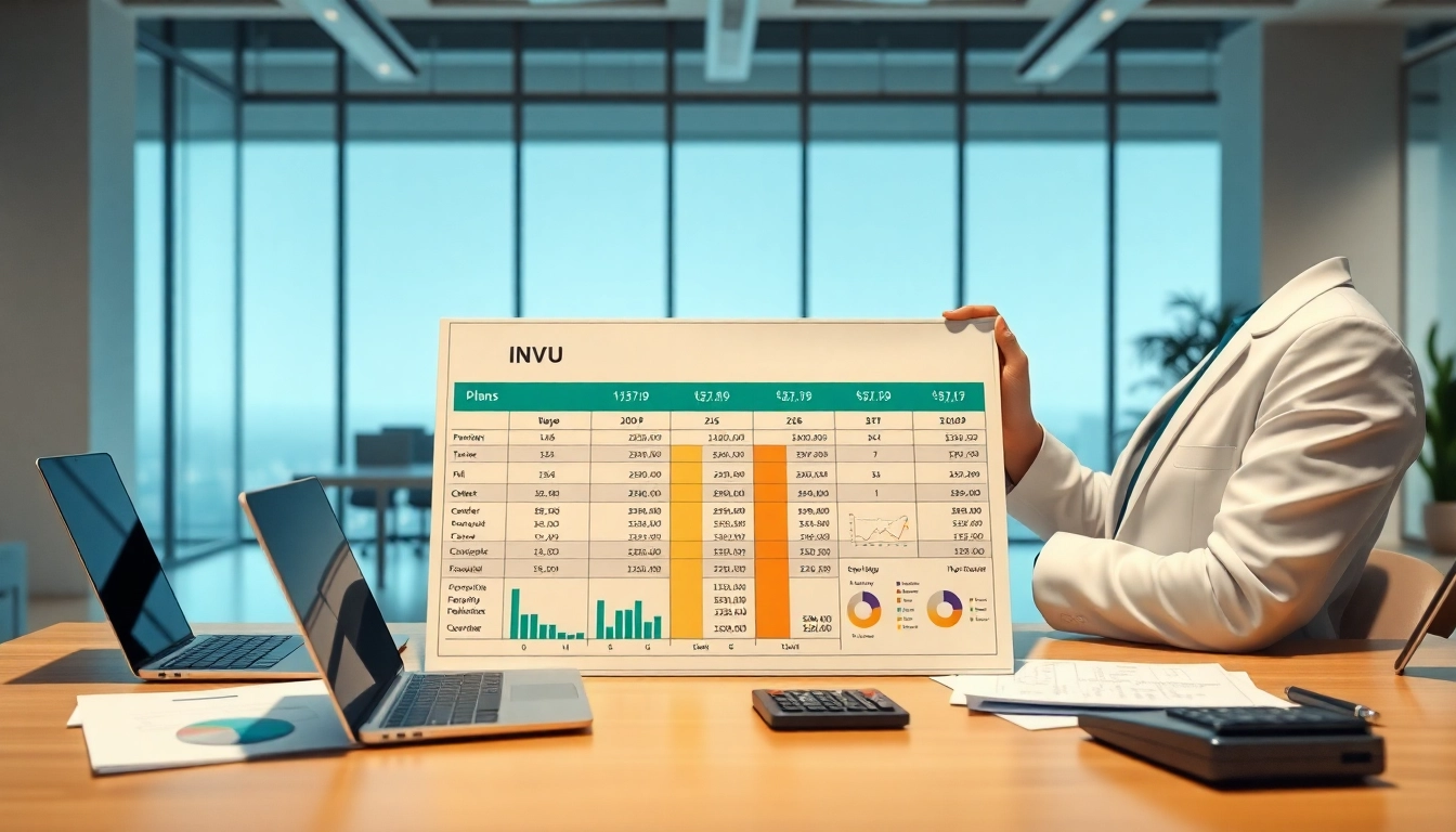 Visualiza los planes del INVU tabla con cuotas mensuales con un asesor financiero en su oficina.