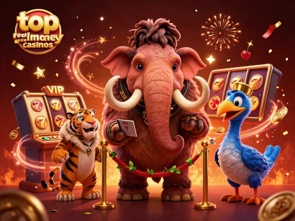 Experience excitement at the top real money casinos Australia with vibrant gaming characters and animated elements.