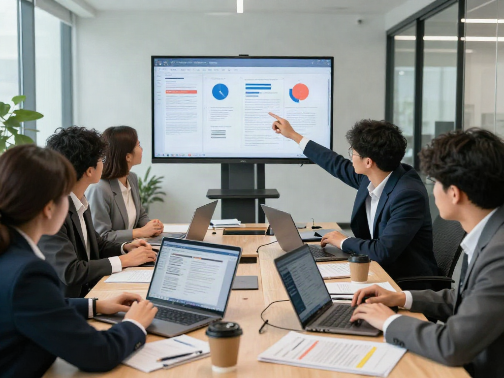 Team analyzing a document fraud detection solution in a modern office environment