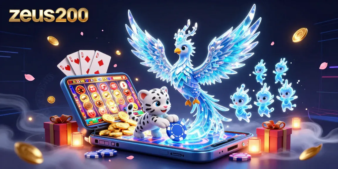 zeus200 menyuguhkan ilustrasi kasino digital yang menarik dengan makhluk fantasi dan elemen permainan.