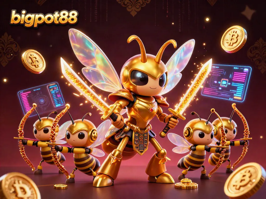 Permainan seru di bigpot88 dengan karakter kartun 3D dan elemen kasino digital berkilau.
