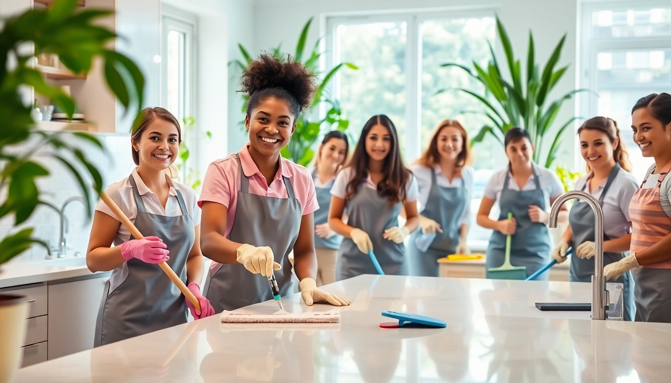 Experience Cleaning Services Nottingham through a professional team ensuring spotless cleanliness in a modern kitchen.